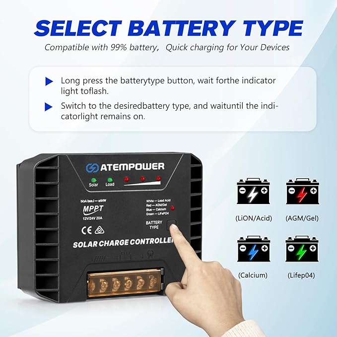ATEM POWER 200W Portable Solar Panel, Foldable Solar Panel HPBC Chip, 20A MPPT Charger Controller