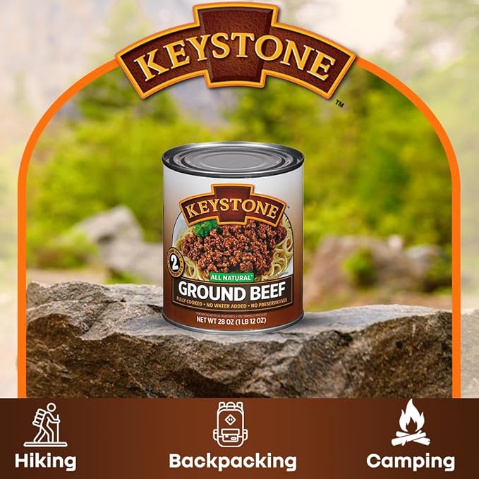 Keystone Meats All Natural Heat and Serve Ground Beef 28 oz – Fully Cooked Canned Meat – Ready to
