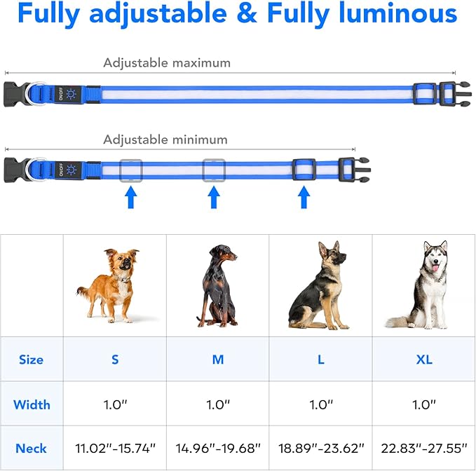 Vizpet LED Dog Collar, Light Up Dog Collar Adjustable USB Rechargeable Super Bright Safety Light