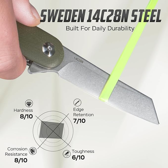 Folding Pocket Knife, 2.79??14C28N Steel Blade Micarta Handle Flipper Liner Lock Small Praxis EDC