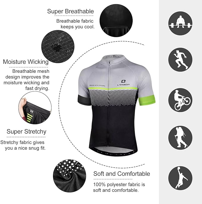 LAMEDA Men's Cycling Jersey Breathable Lightweight Bike Jersey Short Sleeve Quick Dry Moisture
