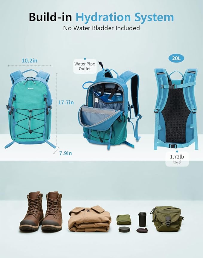 ECOHUB Small Hiking Backpack for Men Women, 20L Lightweight Travel Backpacks Water Resistant
