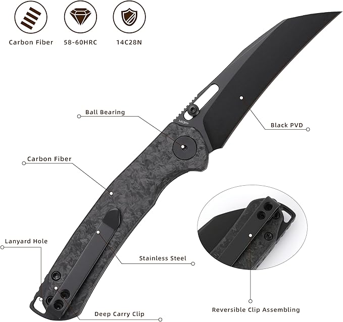 Folding Pocket Knife, 3.1" Stonewash Blade EDC Knife with Safety Liner Lock, Small Pocket Knife