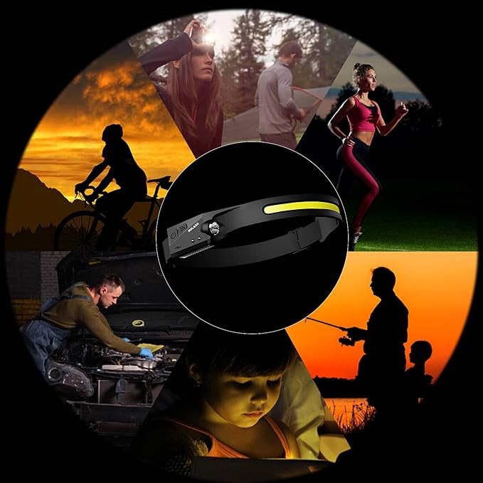 Rechargeable LED Headlamp, 230° Illumination Headlight with Motion Sensor, Lightweight