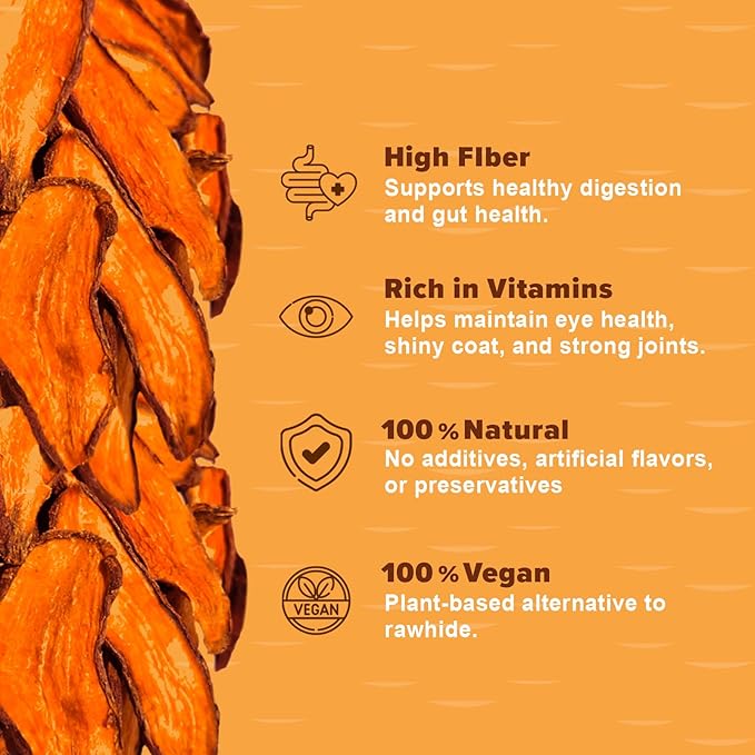 Sweet Potato Chews for Dogs- 100% All-Natural Single Ingredient Dog Treats- Crispy & Crunchy