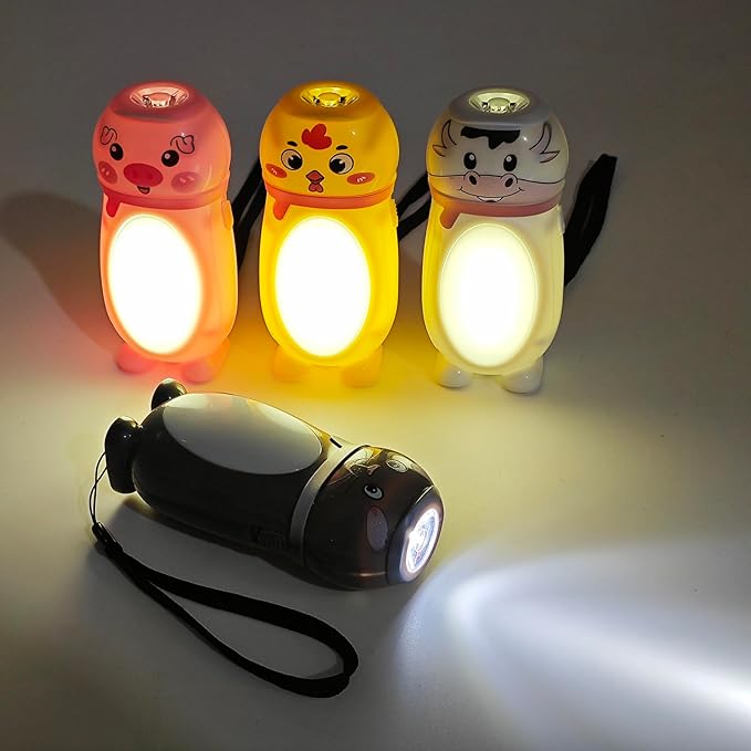 4 Pack Small Mini LED Flashlights for Kids - Cute Small Animal Flashlight - 2 in 1 Flashlight