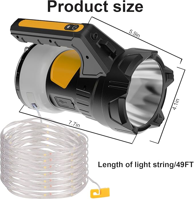 Camping Lantern Rechargeable, LED Flashlight Spotlight Lantern, Waterproof Lantern Flashlight for