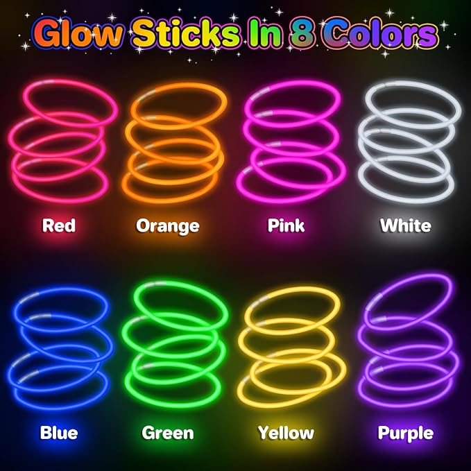 SpringFlower 100 PCS Glow Sticks Bulk Party Favors, 8" Glow in the Dark Party Supplies, Light