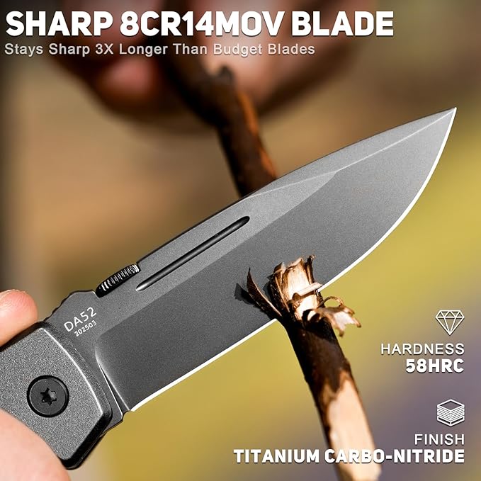 NedFoss DA52 Pocket Knife for Men, 3.5" Compact EDC Knife, Lightweight Camping Folding Knife with