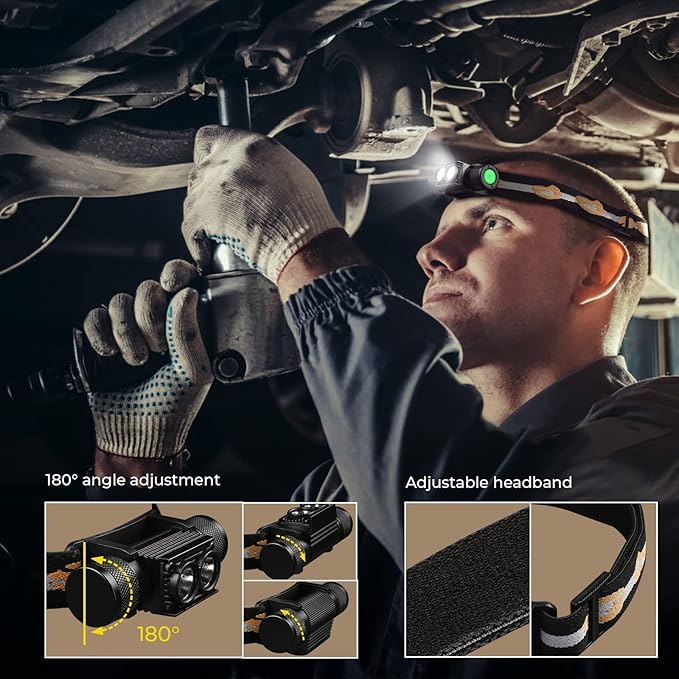 77outdoor LED Rechargeable Red Headlamp, D25LR Powerful Lightweight Headlight with 90 High CRI