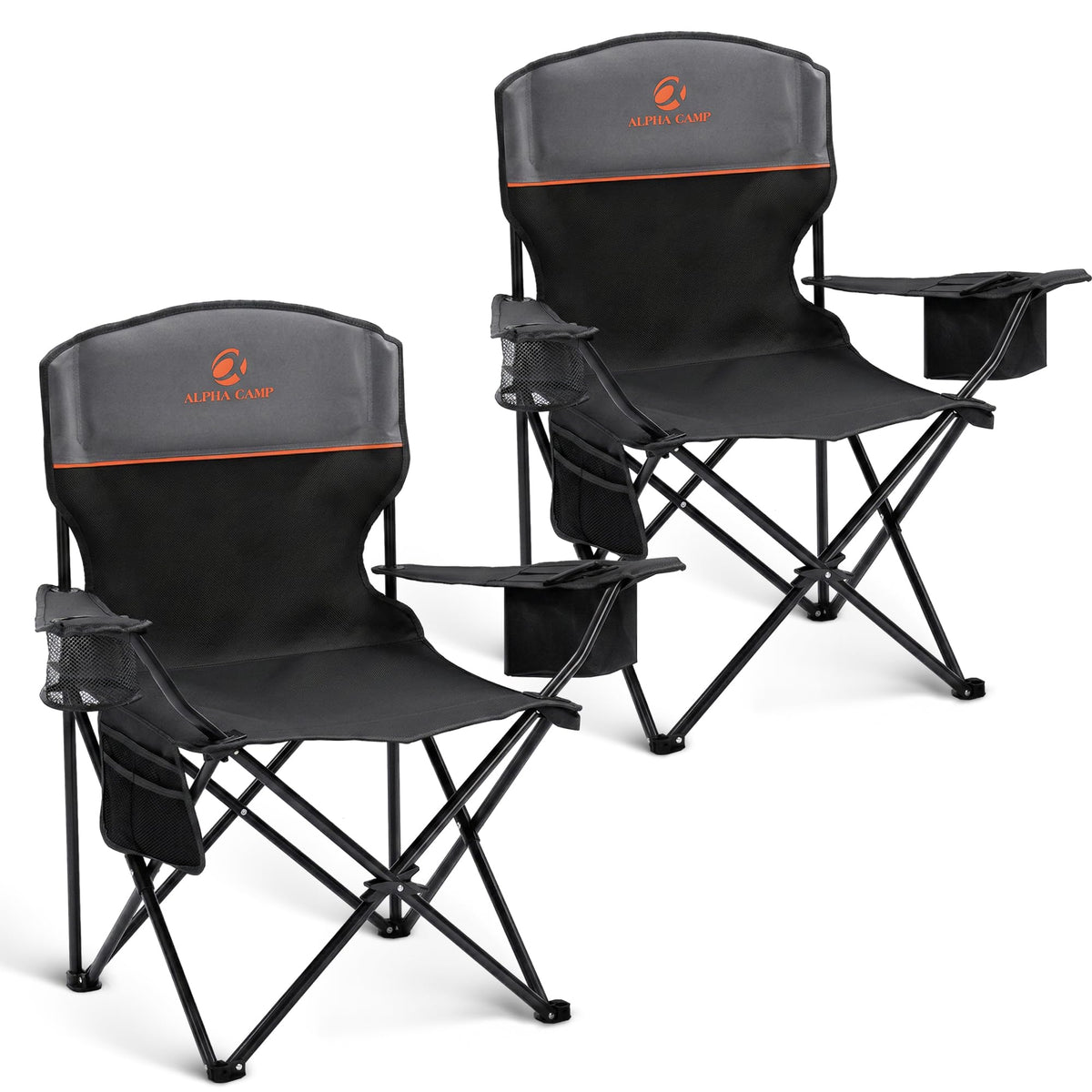 ALPHA CAMP 2-Pack Folding Camping Chair with Cooler Bag & Lumbar Support