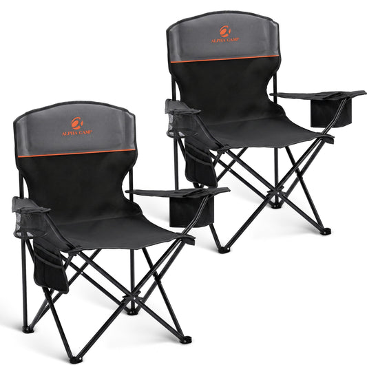 ALPHA CAMP 2-Pack Folding Camping Chair with Cooler Bag & Lumbar Support