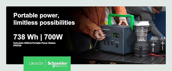 Schneider OffGrid Portable Power Station 738W / 728Wh Portable Solar Generator for Camping or Home