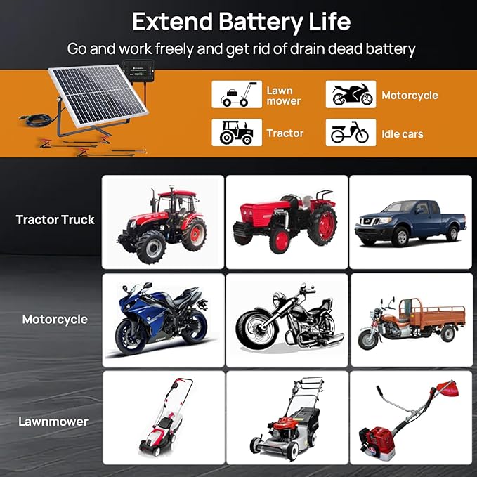 ECO-WORTHY 25W 12V Solar Battery Trickle Charger Maintainer, Waterproof Solar Panel + Adjustable