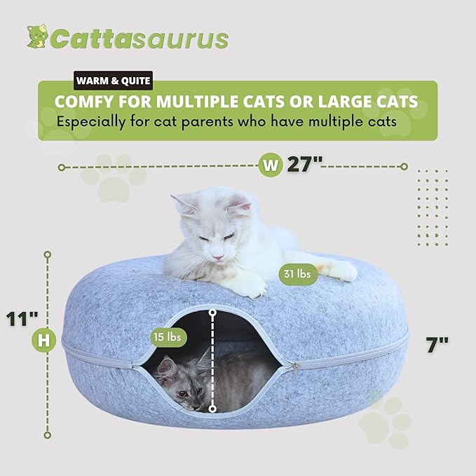 Cattasaurus Peekaboo Cat Cave, Extra Spacious for Multiple & Large Cats 12+ lbs, Scratch Detachable