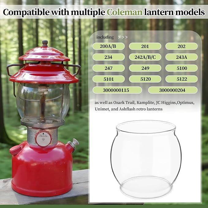 10-Pack Lantern Mantles & Glass Globe Replacement, Compatible with Coleman Lantern Parts & Ozark