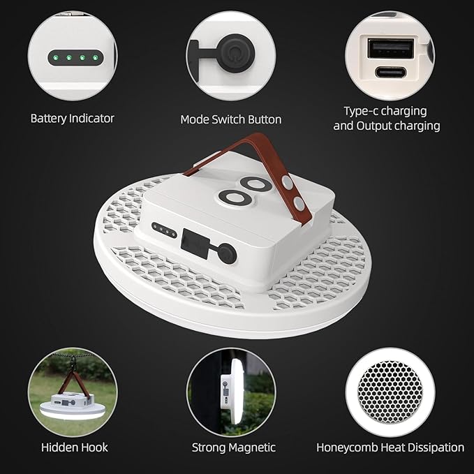 Camping Lantern 10500mAh Rechargeable Battery, 32W Ultra Bright LED Hanging Light with 3 Modes