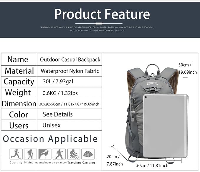 Hiking Backpack 30L Foldable Travel Daypack For Women Men,Camping Daypack Backpacks