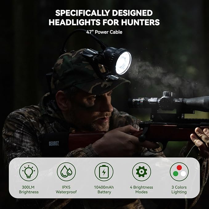 10W LED Coon Hunting Lights for Predator Coyote Hog, 55000 LUX Super Bright Hunting Headlamp