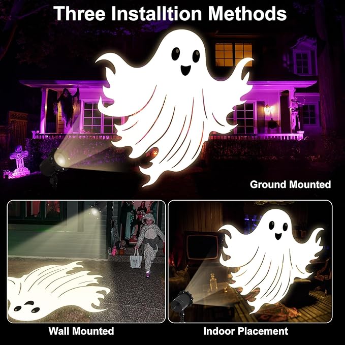 Treela Halloween Projector Lights Outdoor Cute Ghost Lights Decoration Dynamic Outside Indoor LED
