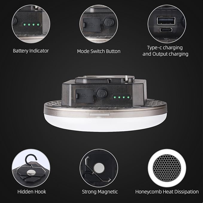Transparent Portable Rechargeable LED Camping Lights,Waterproof Outdoor Light with 5000Lm,Super