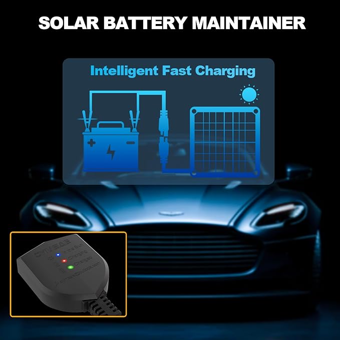OYMSAE 12W Solar Car Battery Charger Portable 12V Trickle Battery Charger & Maintainer Waterproof