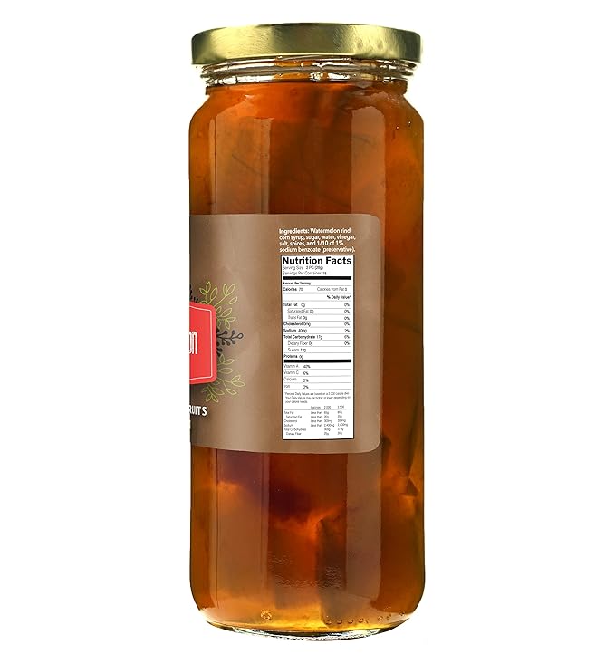 Green Jay Gourmet Pickled Watermelon Rinds in a Jar - Fresh Hand Jarred Fruit for Cooking & Pantry