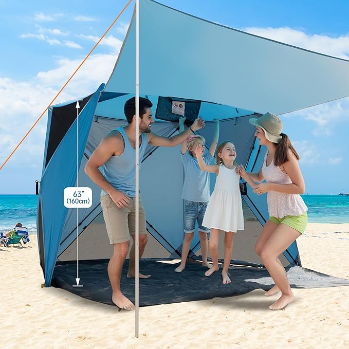 Night Cat Pop-up Beach Tent: 3 4 Persons Beach Shelter with Canopy and Footprint, UPF 50+ UV