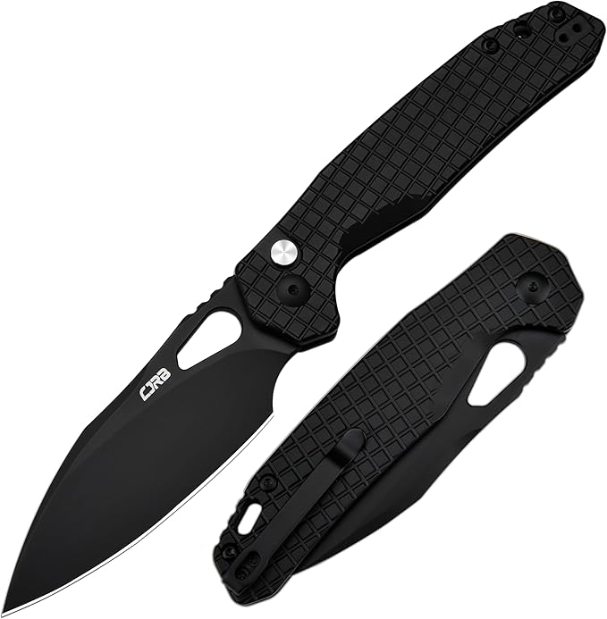 CJRB Frack Pocket Knife, 3.9" AR-RPM9 Steel Blade PVD Coating Frag Pattern Steel Handle EDC Knife