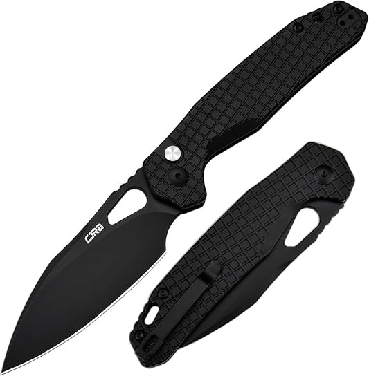 CJRB Frack Pocket Knife, 3.9" AR-RPM9 Steel Blade PVD Coating Frag Pattern Steel Handle EDC Knife