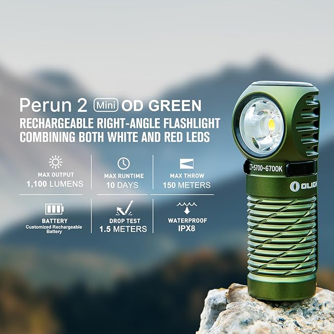 OLIGHT Perun 2 Mini Headlamp 1100 Lumens LED Head Flashlight, Rechargeable Headlight with Red Light