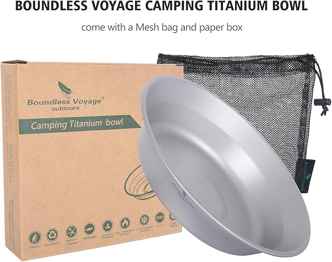 iBasingo Titanium Camping Bowl 174mm Deep Ultralight Backcountry Dining Bowl for Backpackers | 67g