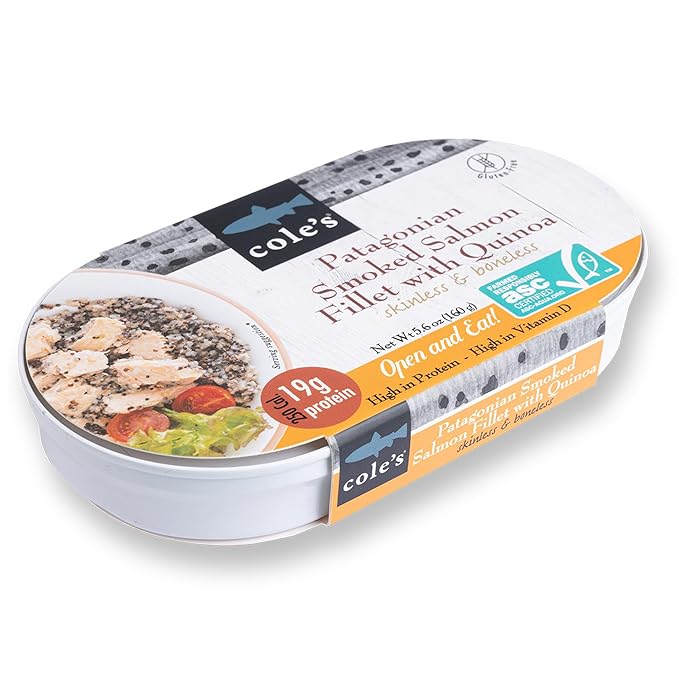 COLE’S - Patagonian Smoked Salmon Fillet with Quinoa| Ready to Eat Meal | 5.6 oz Hand-Packed Canned