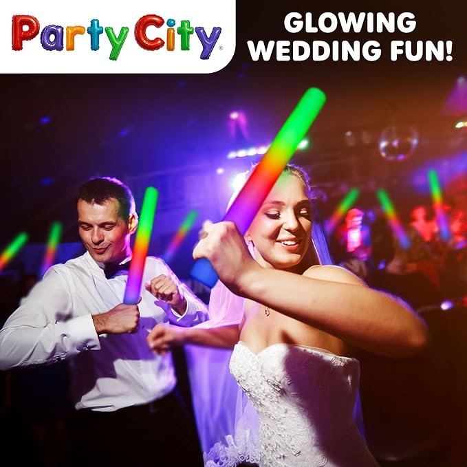 Party City 36pk LED Foam Glow Sticks 14?? Glow in the Dark Party Supplies Favors, Colorful Flashing