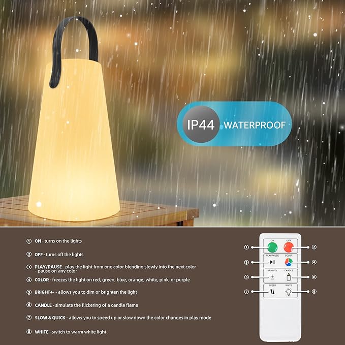 Portable Outdoor Table Lamp, Cordless Rechargeable Outdoor Table Lanterns RGB LED Lights with