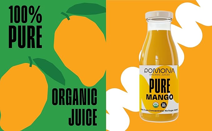 Pomona Organic Juices Pure Mango Juice, 8.4 Ounce Bottle (Pack of 12), Cold Pressed Organic Juice