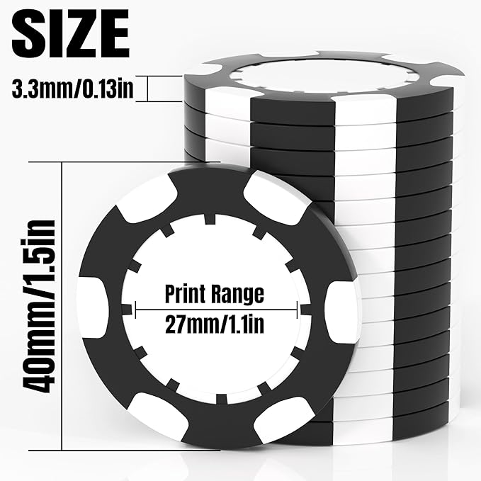25 Custom Clay Poker Chips, 40mm Heavy 11.5g Casino Sized Personalized Poker Chips with Your Logo