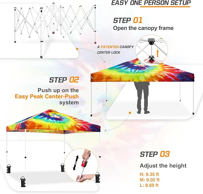 EAGLE PEAK Pop Up Canopy Tent with Wheeled Carry Bag, 8 Stakes, 4 Ropes, 4 Weight Bags, Easy Set Up