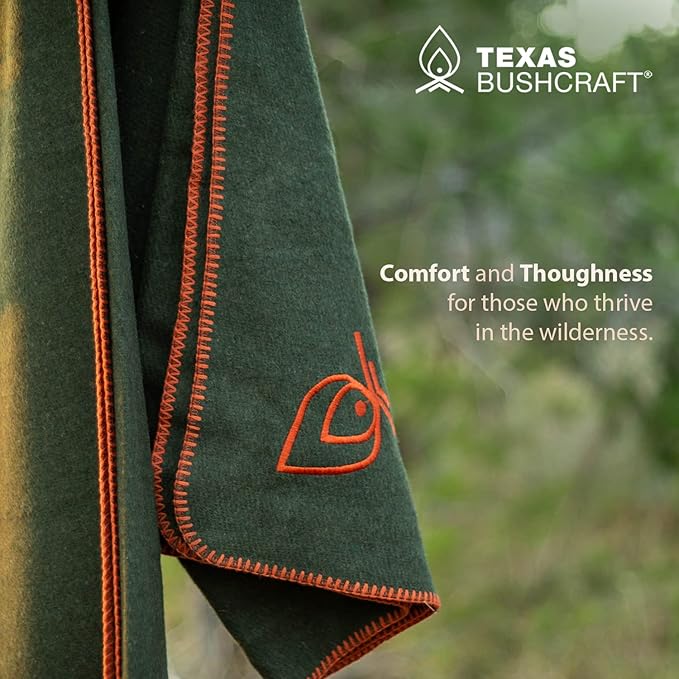 Texas Bushcraft Merino Wool Blanket for Camping Hiking and Backpacking – Water Fire Resistant Camp