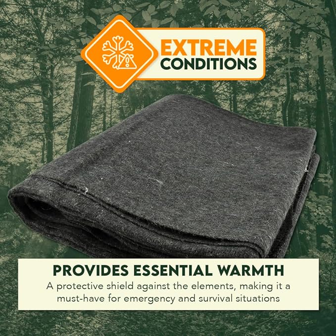 SE 51"x 80" Multipurpose Gray Wool Blanket - 50% Wool, Lightweight 2 lb, Zippered Bag Included
