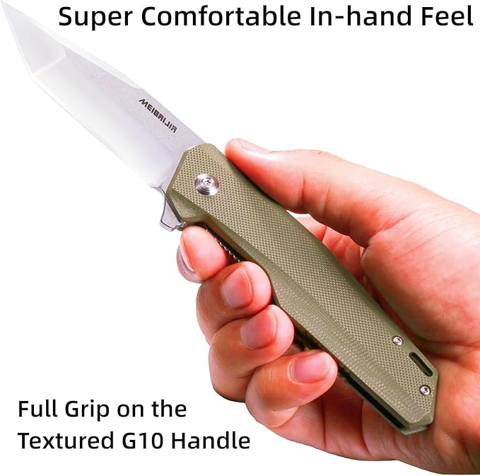 Pocket Knife D2 Blade Folding Knife with G10 Handle, Smooth Flipping Action EDC Knife with Ball