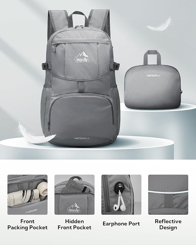 WATERFLY Hiking Foldable Daypack Backpack: 25/35L Ultra Lightweight Packable Waterproof Outdoor