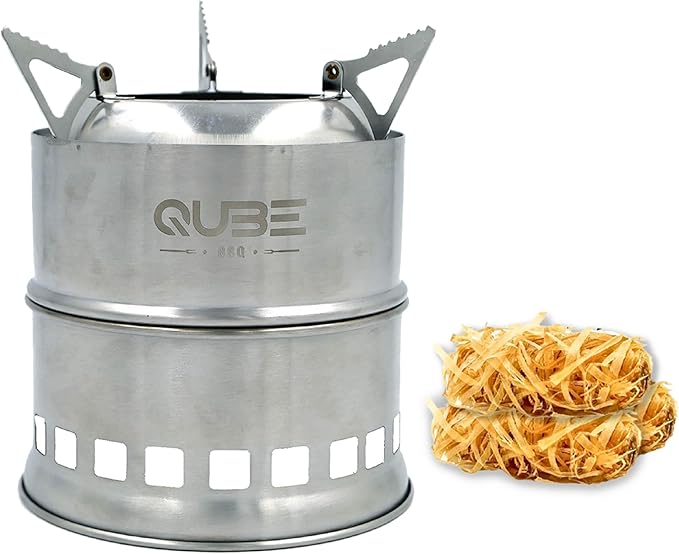 Portable Camping Stove with 3 Fire Starters ??Stainless Steel Wood Burning Mini Camp Stove