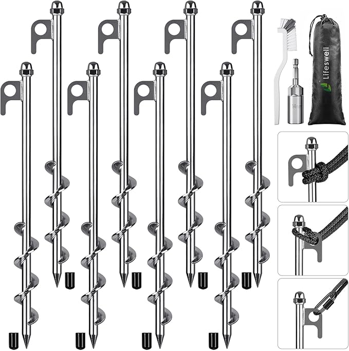 12 Inch Ground Anchors, 8 Pcs Heavy Duty Tent Stakes, Easy to Install and Reusable, for Camping
