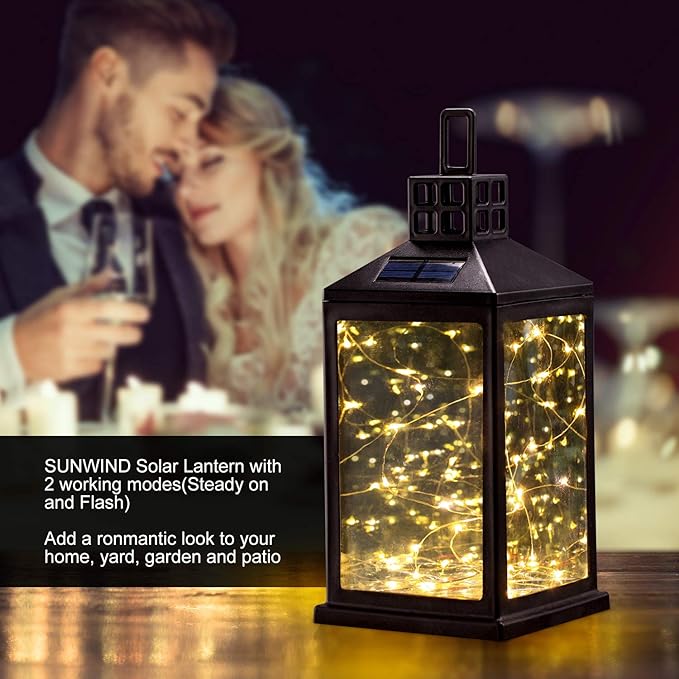 Solar Lantern Lights Outdoor SUNWIND Waterproof Solar Table Lamp Hanging Lighting with 40 Warm