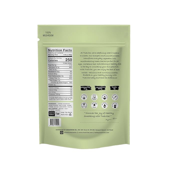 TwelVita Natural Baked Wasabi Shiitake Mushroom Crisps, Vegan Snacks, Clean Label, Non-GMO