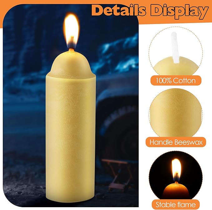15 Pcs 15H Natural Beeswax Candles for Candle Lanterns, Emergency Candle for Outdoor Survival