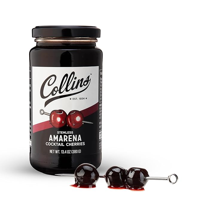 Collins Amarena Cherries in Syrup | Premium Garnish for Cocktails, Martinis, Old Fashioned
