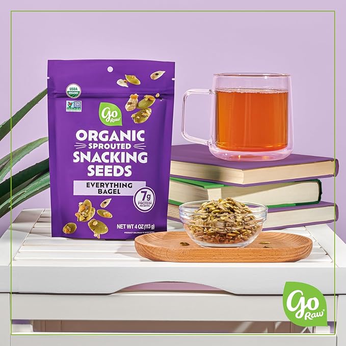 Go Raw Organic Sprouted Everything Bagel Snacking Seeds, 4 oz, 6 Pack, Pumpkin & Sunflower Seeds