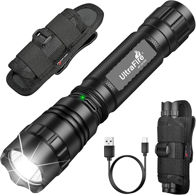 ULTRAFIRE Tactical Flashlight with Holster for Duty Belt, 1000 High Lumen Police Flashlight with